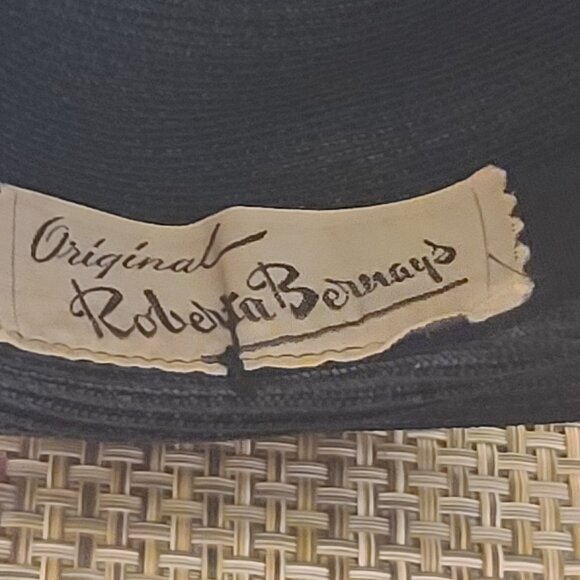 Vintage Original Roberta Bernays Black Straw Hat With Bow - Picture 4 of 4